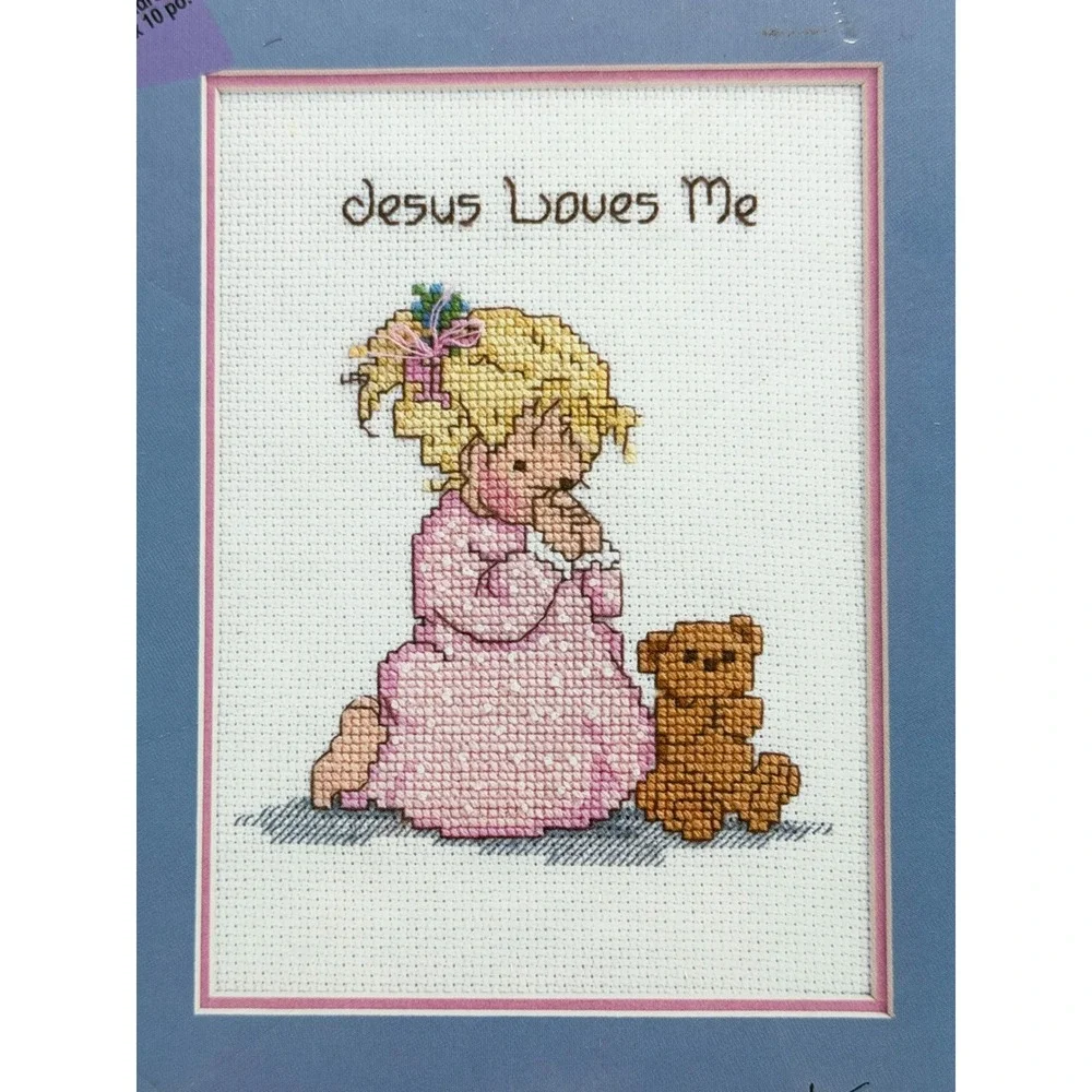 Needle Point Cross Stitch Kit Jesus Loves Me Designs For the Needle Praying Girl